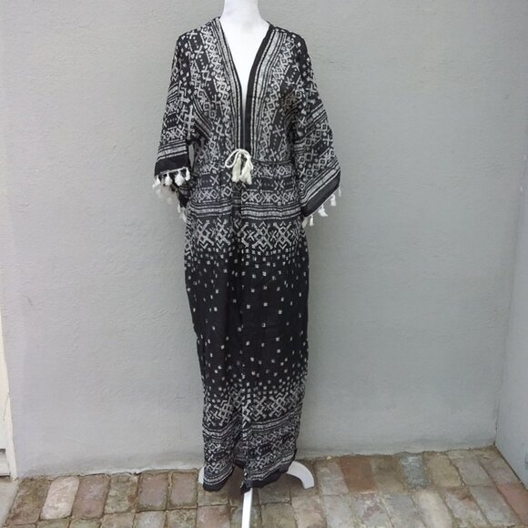 Beach by Exist Womens Boho Cotton Swim Coverup Sze L-XL Black-White Flowy Print - Picture 2 of 8